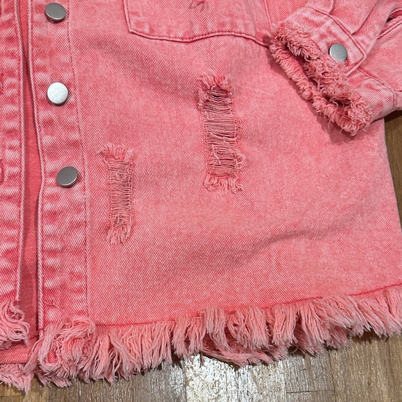 *last chance* Amazon | Frayed Oversized Pink Denim Jacket - Picture 5 of 16